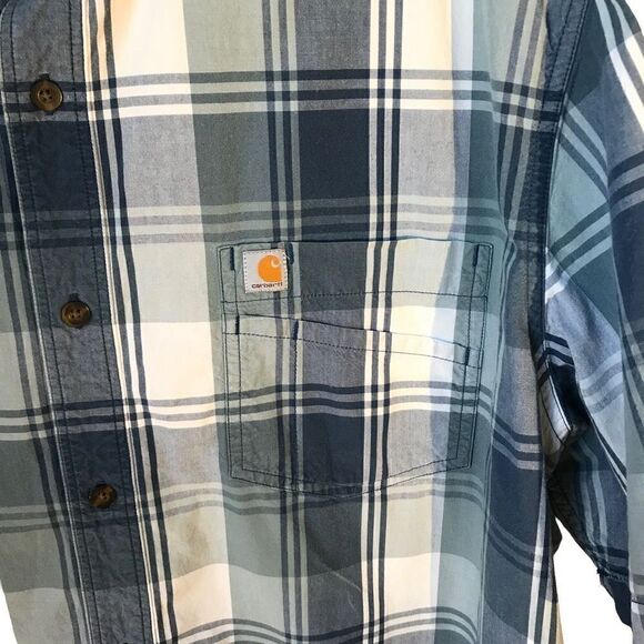 Carhartt Short Sleeve Relaxed Fit Buttondown, 2xl. Blue plaid - Picture 10 of 12